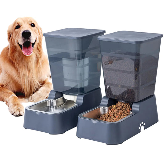 Pets Auto Feeder and Water Dispenser Set for Medium & Large Dogs and Cats
