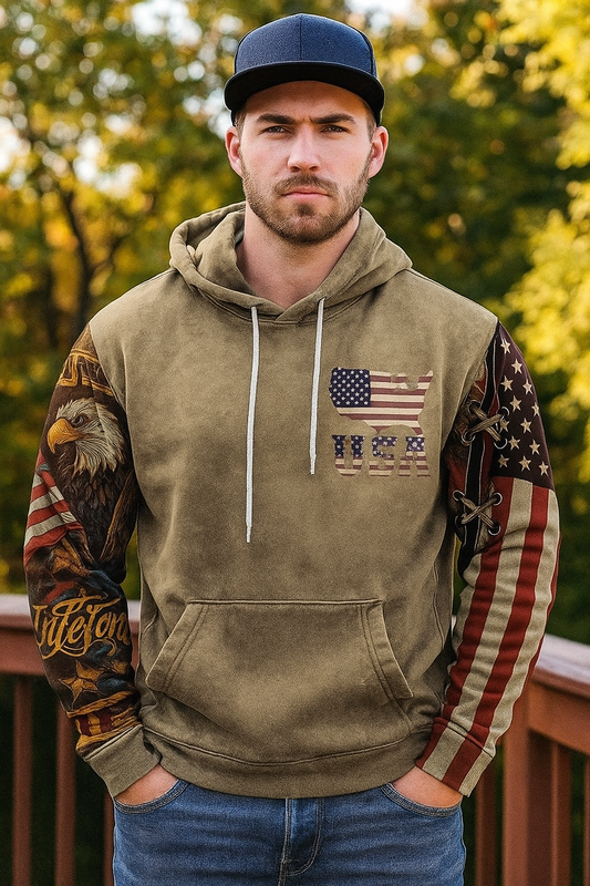 American Flag Hoodies for Men Eagle UAS Flag Western